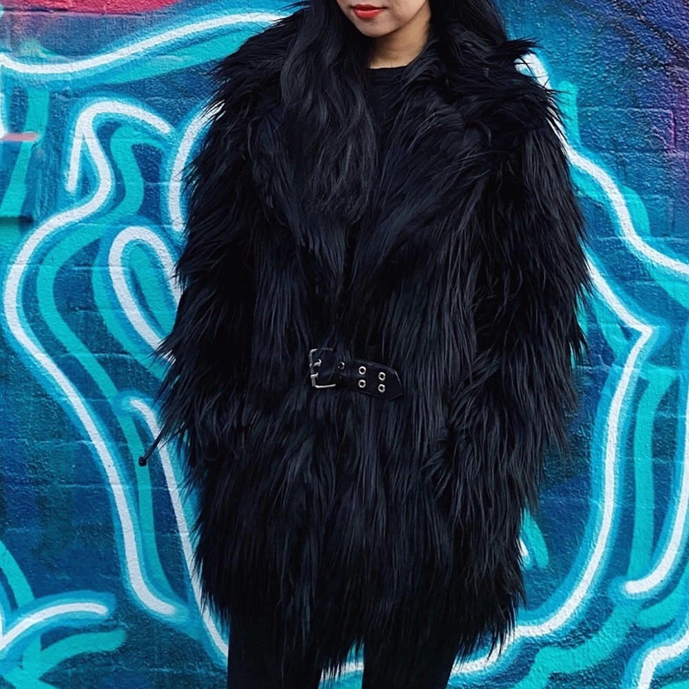 Dolls Kill Midnight Black Faux Fur Teddy Jacket - Picture 9 of 13